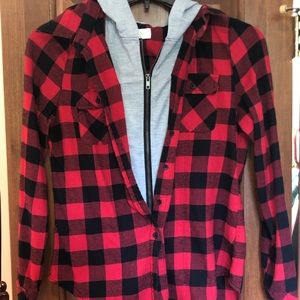 Long sleeve plaid jacket with hood